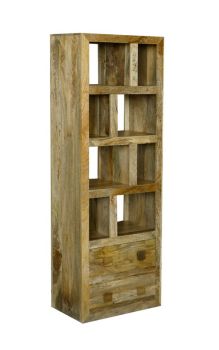 Yoga Tall Bookcase with 2 Drawer - Mango Wood - L35 x W60 x H175 cm - Light Finish