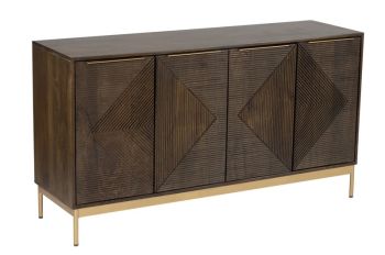 Zaine Carving 4 Door Sideboard - Mango Wood - L40 x W138 x H76 cm - Dark Finish - Assembly Required