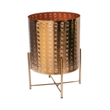 Zendaya Embossed Metal Planter with Stand - Mild Steel - L27 x W27 x H40 cm - Gold