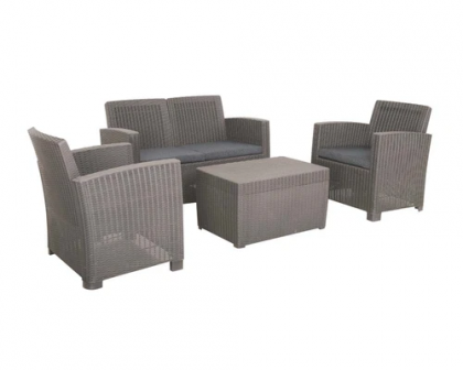 FARO Grey 4 Seater Conversation Set, Two Seater Sofa, 2 A/Chairs, Coffee Table with Storage