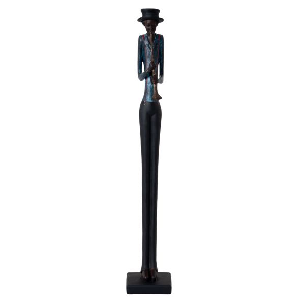 Standing Jazz Band Trumpeter Ornament - Resin - L10 x W10 x H60 cm - Brown/Blue