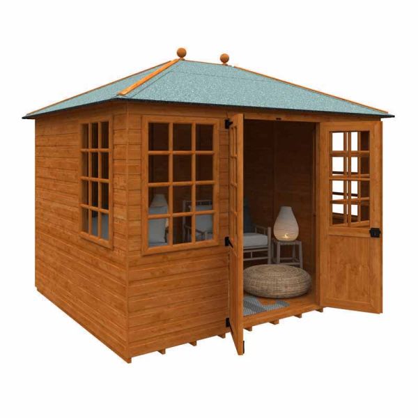 10 x 8 Feet Georgian Pyramid 12mm Shed - Solid Wood/Softwood/Pine - L295 x W235 x H254.5 cm - Burnt Orange