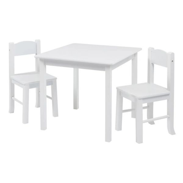 White Solid Wooden Table & 2 Chairs