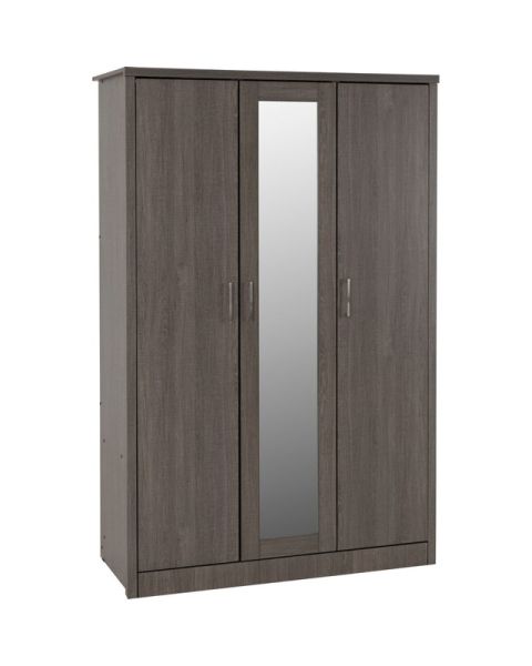 Lisbon 3 Door Wardrobe - L53.5 x W120 x H187 cm - Black Wood Grain