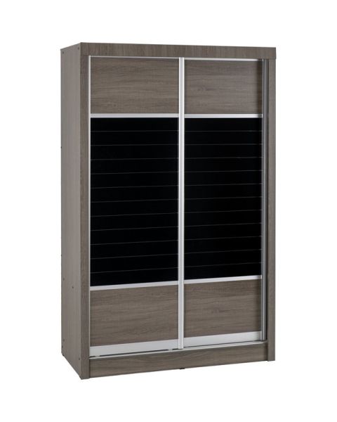 Lisbon 2 Door Sliding Wardrobe - L56 x W117.5 x H187.5 cm - Black Wood Grain
