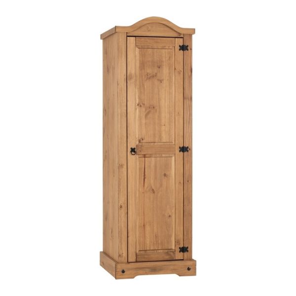 Corona 1 Door Wardrobe - L57 x W61 x H185 cm - Distressed Waxed Pine