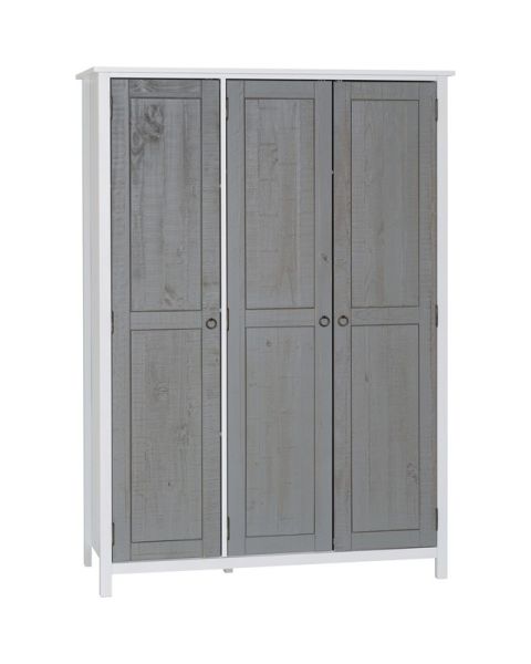 Vermont 3 Door Wardrobe - L55.5 x W130 x H188 cm - White/Grey