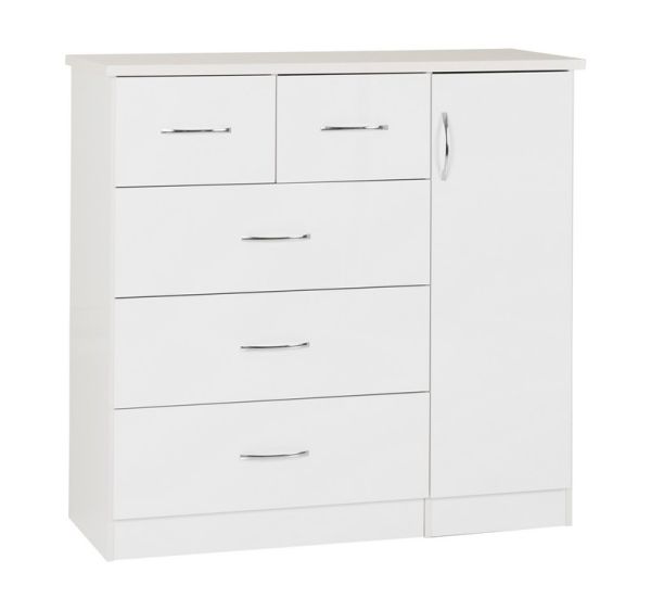 Nevada 5 Drawer Low Wardrobe - L46 x W117 x H115 cm - White Gloss