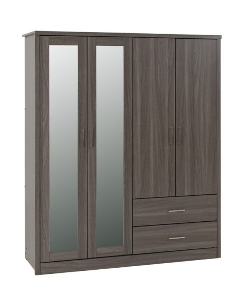 Lisbon 4 Door Wardrobe - L53.5 x W157 x H187 cm - Black Wood Grain