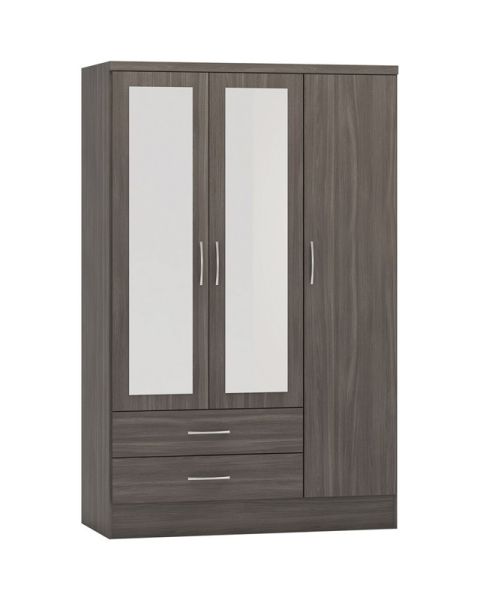 Nevada 3 Door 2 Drawer Mirrored Wardrobe - L52 x W116 x H182.5 cm - Black Wood Grain
