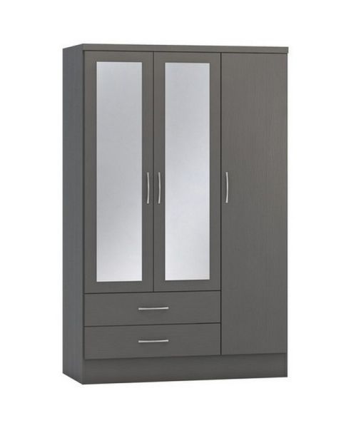 Nevada 3 Door 2 Drawer Mirrored Wardrobe - L52 x W116 x H182.5 cm - 3D Effect Grey