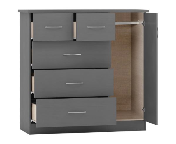 Nevada 5 Drawer Low Wardrobe - L46 x W117 x H115 cm - 3D Effect Grey