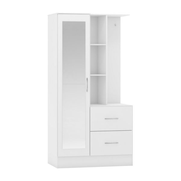 Nevada Mirrored Open Shelf Wardrobe - L52 x W94 x H183.5 cm - White Gloss