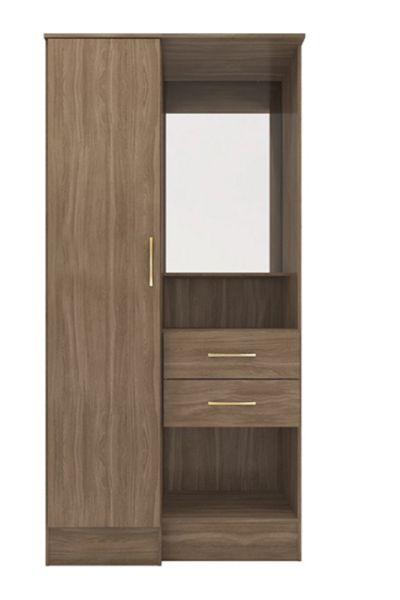 Nevada Vanity 1 Door Wardrobe - L52 x W90 x H183.5 cm - Rustic Oak Effect