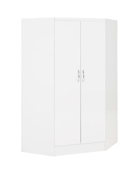 Nevada 2 Door Corner Wardrobe - L108 x W143 x H182.5 cm - White Gloss