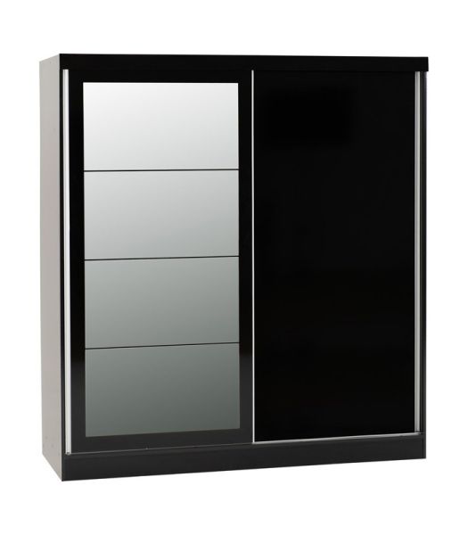 Nevada 2 Door Sliding Wardrobe - L62 x W178.5 x H194 cm - Black Gloss