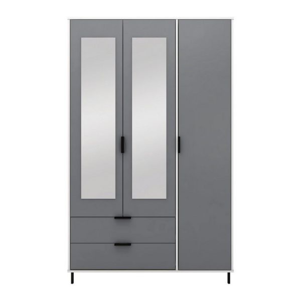 Madrid 3 Door 2 Drawer Mirrored Wardrobe - L52 x W121.5 x H196 cm - Grey/White Gloss