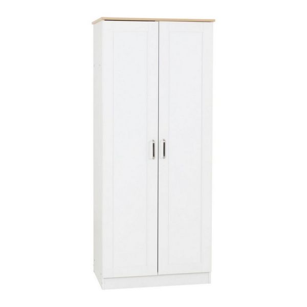 Portland 2 Door Wardrobe - L53.5 x W80 x H187.5 cm - White/Oak Effect