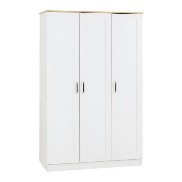 Portland 3 Door Wardrobe - L53.5 x W119.5 x H187.5 cm - White/Oak Effect
