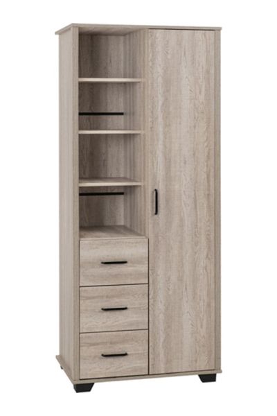 Oliver 1 Door 3 Drawer Open Shelf Wardrobe - L52 x W80 x H190 cm - Light Oak Effect