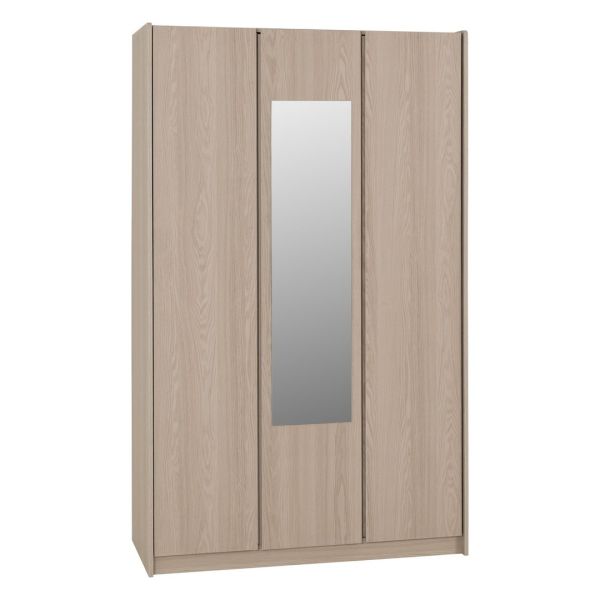 Paris 3 Door Mirrored Wardrobe - L50 x W120 x H200 cm - Smoked Ash Effect