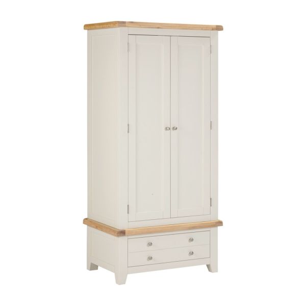 Windsor 2 Door 1 Drawer Wardrobe - L56 x W90 x H190 cm - Ivory/Oak