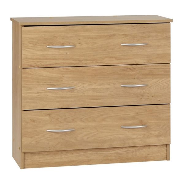 Bellingham 3 Drawer Chest - L39 x W80 x H76 cm - Oak Effect Veneer