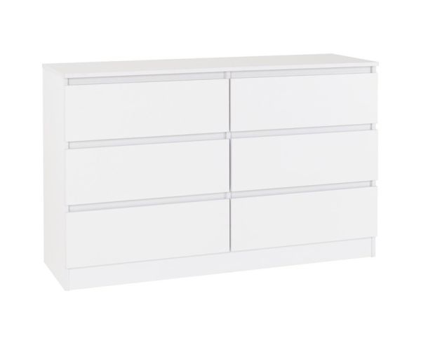 Malvern 6 Drawer Chest - L40 x W121.5 x H77 cm - White