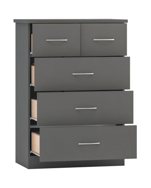 Nevada 3+2 Drawer Chest - L46 x W81 x H115.5 cm - 3D Effect Grey