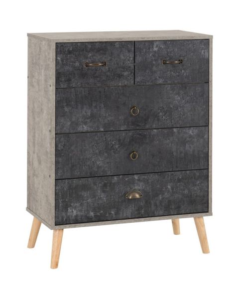 Nordic 3+2 Drawer Chest - L40 x W76.5 x H101 cm - Concrete Effect/Charcoal