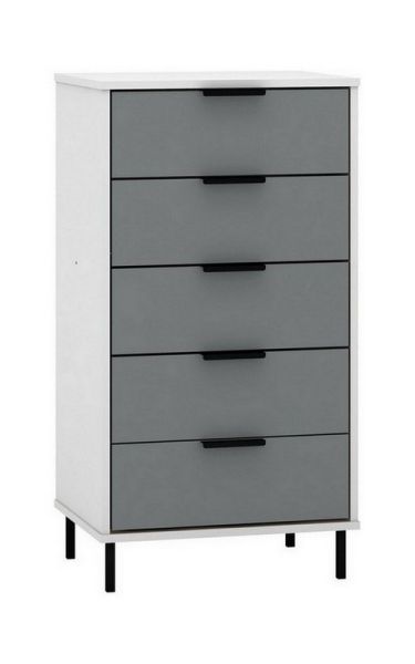 Madrid 5 Drawer Chest - L38 x W50 x H94 cm - Grey/White Gloss