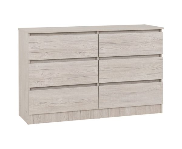 Malvern 6 Drawer Chest - L40 x W121.5 x H77 cm - Urban Snow