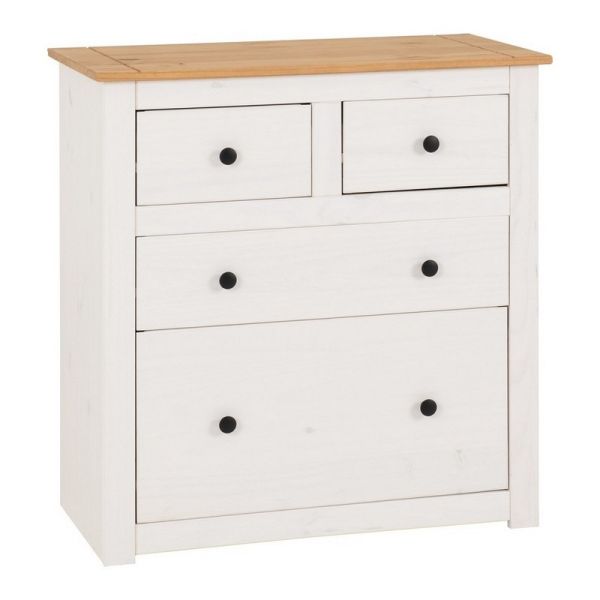 Panama 2+2 Drawer Chest - L40.5 x W80 x H83.5 cm - White/Natural Wax