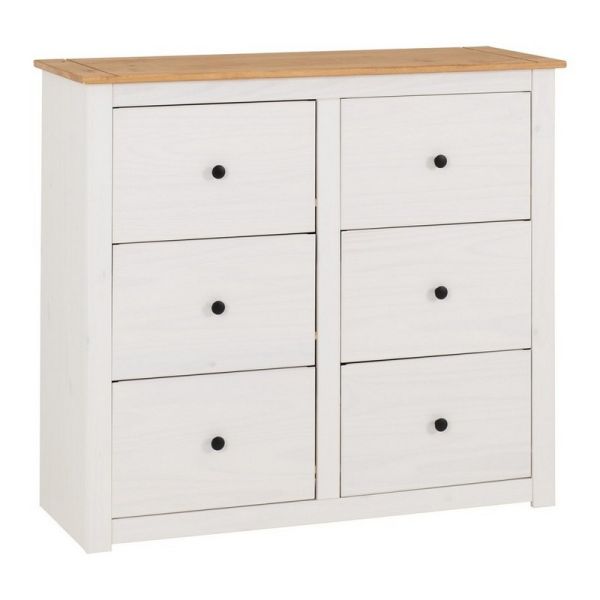 Panama 6 Drawer Chest - L40.5 x W110 x H100 cm - White/Natural Wax