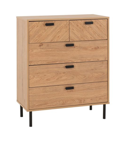 Leon 3+2 Drawer Chest - L40 x W80 x H98.5 cm - Medium Oak Effect