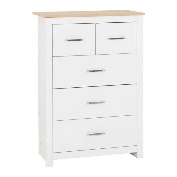 Portland 3+2 Drawer Chest - L40 x W80 x H114 cm - White/Oak Effect