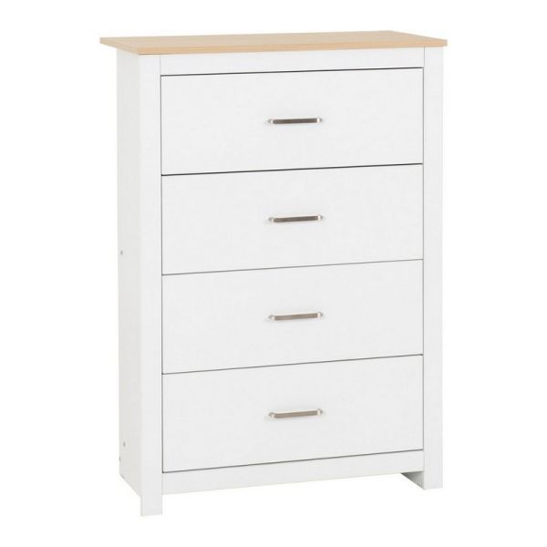 Portland 4 Drawer Chest - L40 x W80 x H114 cm - White/Oak Effect