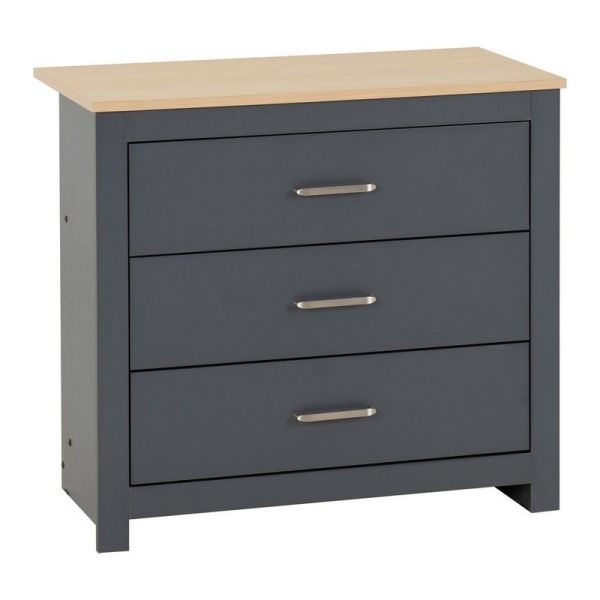 Portland 3 Drawer Chest - L40 x W80 x H71.5 cm - Grey/Oak Effect