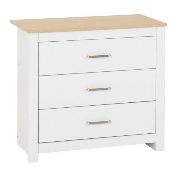 Portland 3 Drawer Chest - L40 x W80 x H71.5 cm - White/Oak Effect