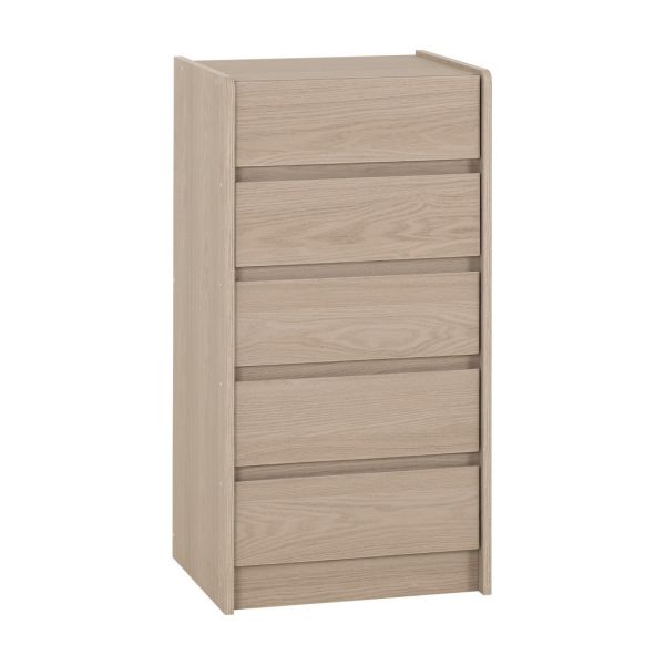 Paris 5 Drawers Chest - L40 x W48 x H94 cm - Smoked Ash Effect