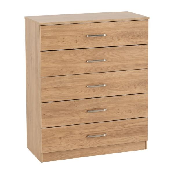 Dakota 5 Drawer Chest - L36 x W75 x H90.5 cm - Oak