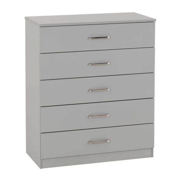 Dakota 5 Drawer Chest - L36 x W75 x H90.5 cm - Light Grey