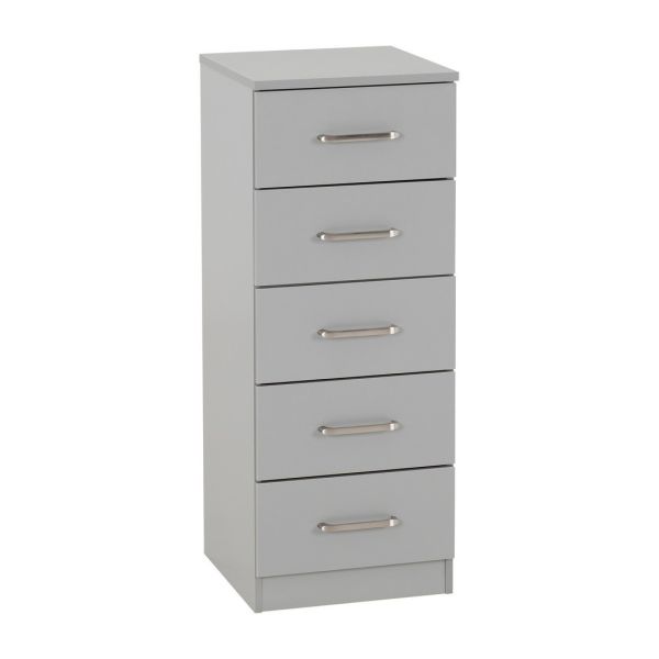 Dakota 5 Drawer Narrow Chest - L36 x W35 x H90.5 cm - Light Grey