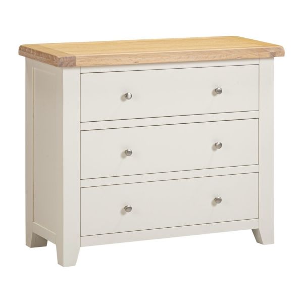 Windsor 3 Drawer Chest - L40 x W97 x H81 cm - Ivory/Oak