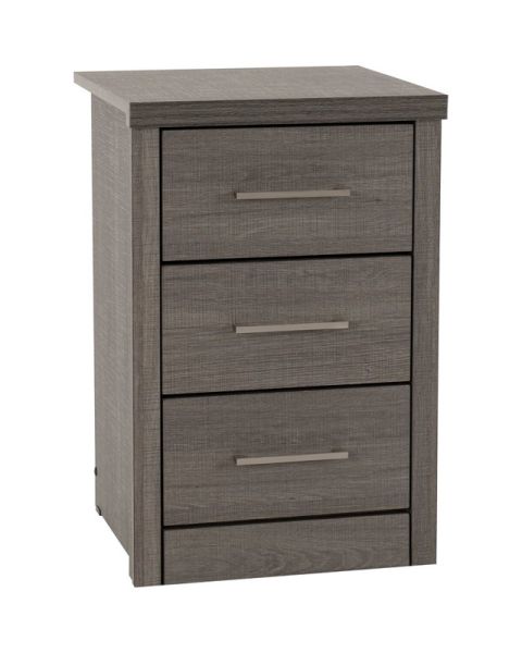 Lisbon 3 Drawer Bedside - L40 x W40 x H61 cm - Black Wood Grain