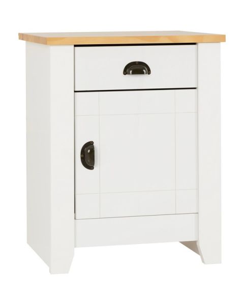 Ludlow 1 Drawer 1 Door Bedside - L41 x W46.5 x H59.5 cm - White/Oak Lacquer