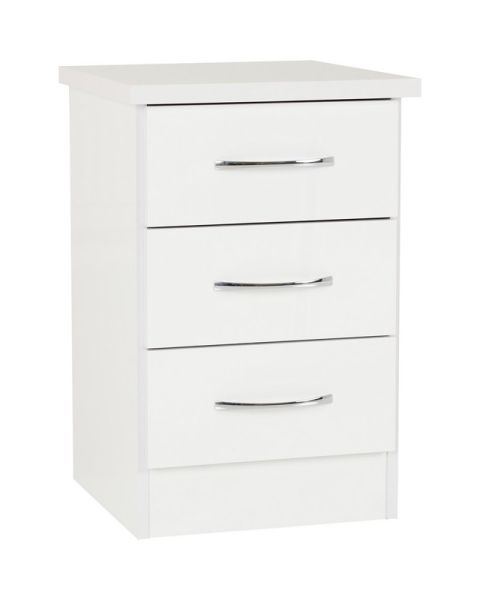 Nevada 3 Drawer Bedside - L40 x W40 x H61 cm - White Gloss