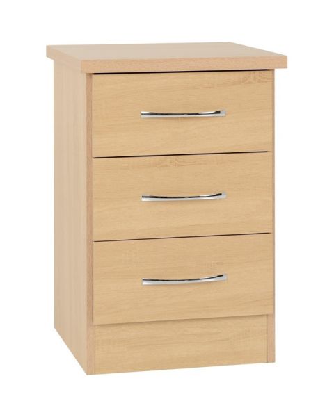 Nevada 3 Drawer Bedside - L40 x W40 x H61 cm - Sonoma Oak Effect