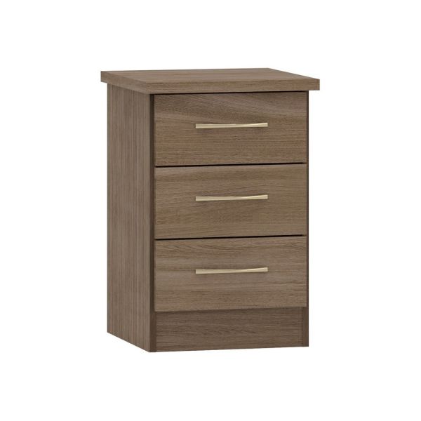 Nevada 3 Drawer Bedside - L40 x W40 x H61 cm - Rustic Oak Effect