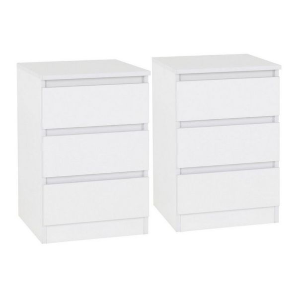 Malvern 3 Drawer Bedside (PAIR) - L40 x W40 x H60 cm - White